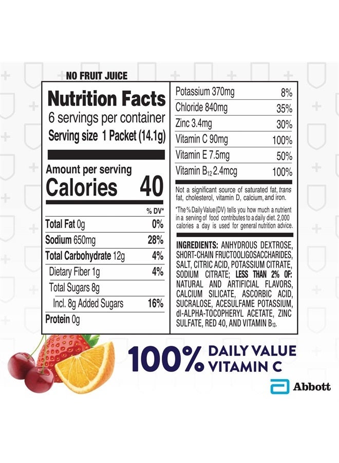 Pedialyte دعم المناعة، إلكتروليتات مع فيتامين C وزنك، ترطيب متقدم مع بروبيوتيك PreActiv، نكهة فواكه، مسحوق مشروب إلكتروليت، 6 عبوات (عبوة من 4) - Image 4