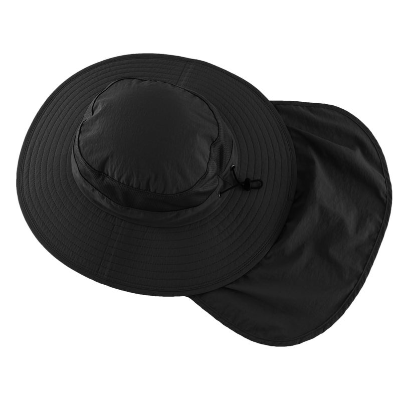 Home Prefer Outdoor UPF50+ Mesh Sun Hat Wide Brim Fishing Hat with Neck Flap (Black) - Image 3