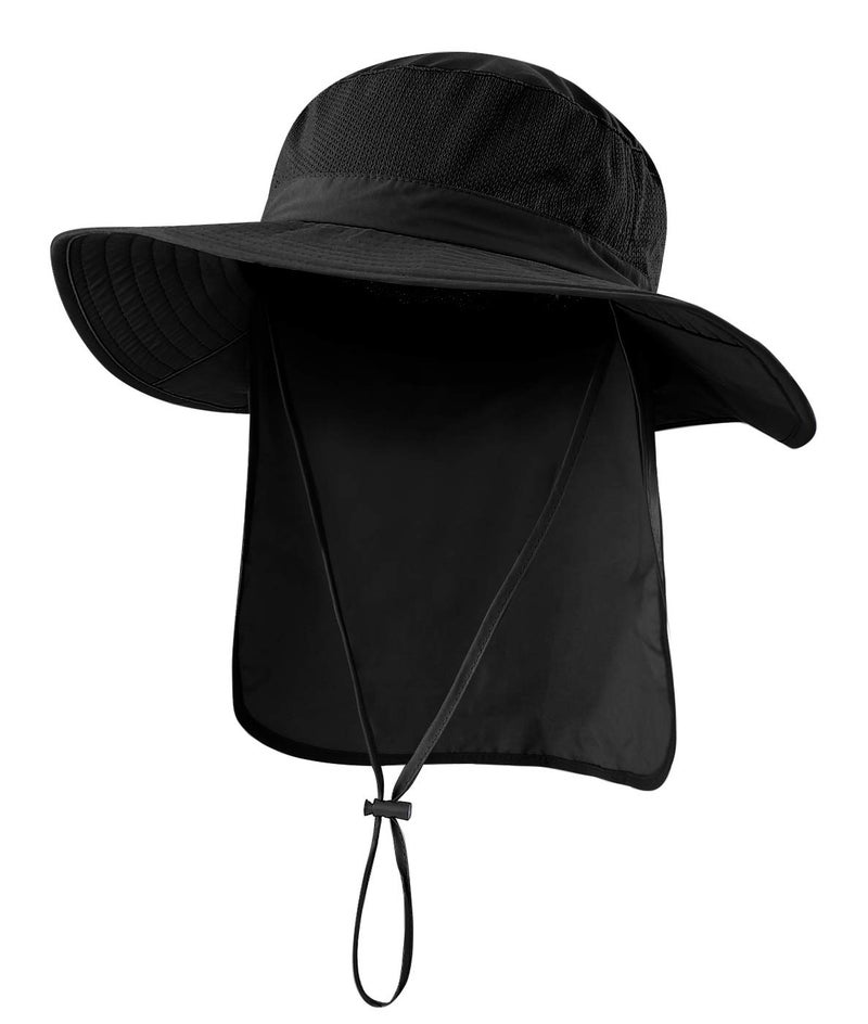 Home Prefer Outdoor UPF50+ Mesh Sun Hat Wide Brim Fishing Hat with Neck Flap (Black) - Image 1
