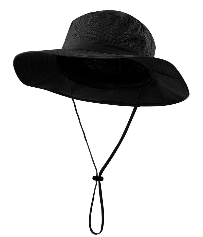 Home Prefer Outdoor UPF50+ Mesh Sun Hat Wide Brim Fishing Hat with Neck Flap (Black) - Image 2