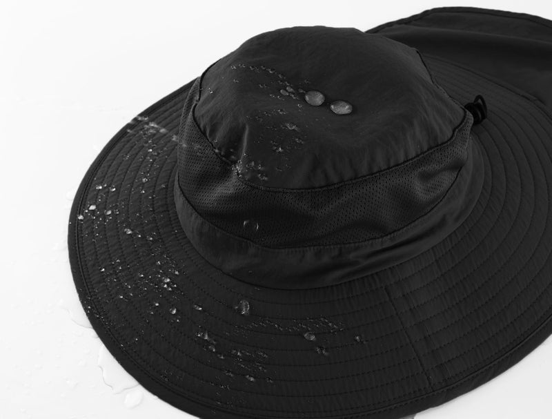 Home Prefer Outdoor UPF50+ Mesh Sun Hat Wide Brim Fishing Hat with Neck Flap (Black) - Image 4