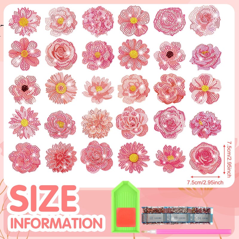 Copkim 30 Pcs Diamond Art Magnets Refrigerator Easy Art Kits Fridge Diamond Painting Magnets Stickers for Adults DIY Home Decors Flower Butterfly(Pink Flower) - Image 4