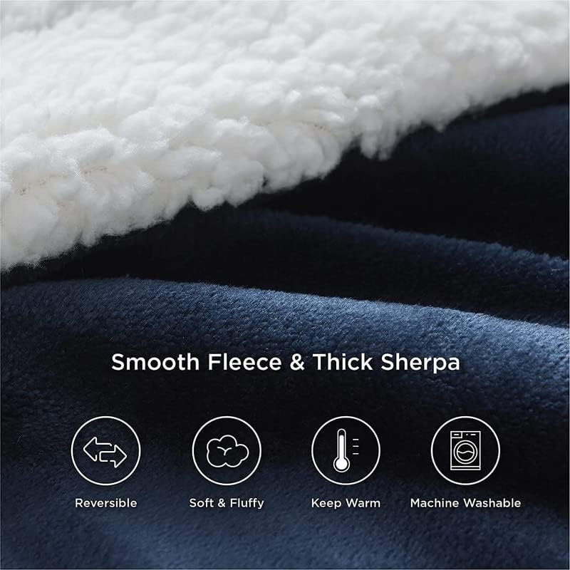 VAS COLLECTIONS Super Soft Reversible Sherpa Blanket for Single Bed (56×88 in / 142×224 cm) 1.8 kg, 570 GSM – Polyester Micromink and Sherpa Flannel, Heavy Winter Use, Solid Navy Blue - Image 5