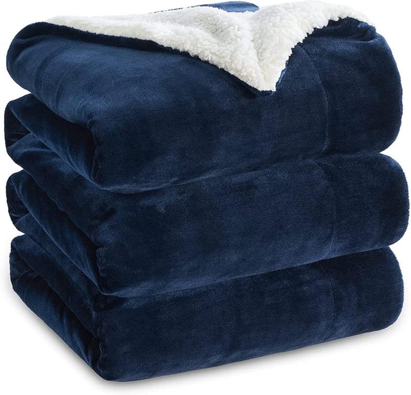 VAS COLLECTIONS Super Soft Reversible Sherpa Blanket for Single Bed (56×88 in / 142×224 cm) 1.8 kg, 570 GSM – Polyester Micromink and Sherpa Flannel, Heavy Winter Use, Solid Navy Blue - Image 1