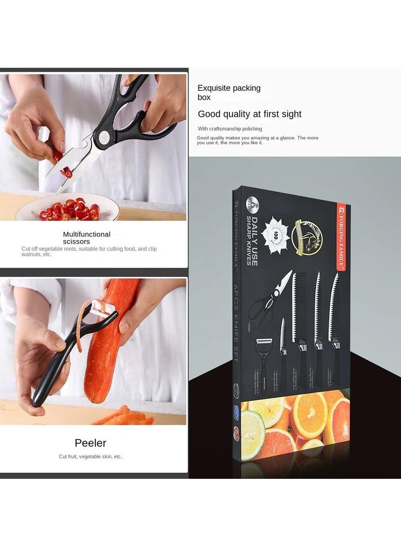 كيوشوب 6 قطع من سكاكين المطبخ غير اللاصقة خفيفة الوزن مع مقبض مريح تتضمن سكين الشيف وسكين شرائح وقطاعة دقيقة وسكين تقشير ومقشرة خضروات ومقص - Image 3