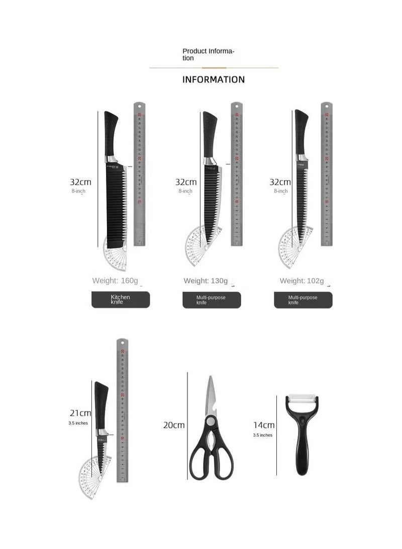 كيوشوب 6 قطع من سكاكين المطبخ غير اللاصقة خفيفة الوزن مع مقبض مريح تتضمن سكين الشيف وسكين شرائح وقطاعة دقيقة وسكين تقشير ومقشرة خضروات ومقص - Image 4