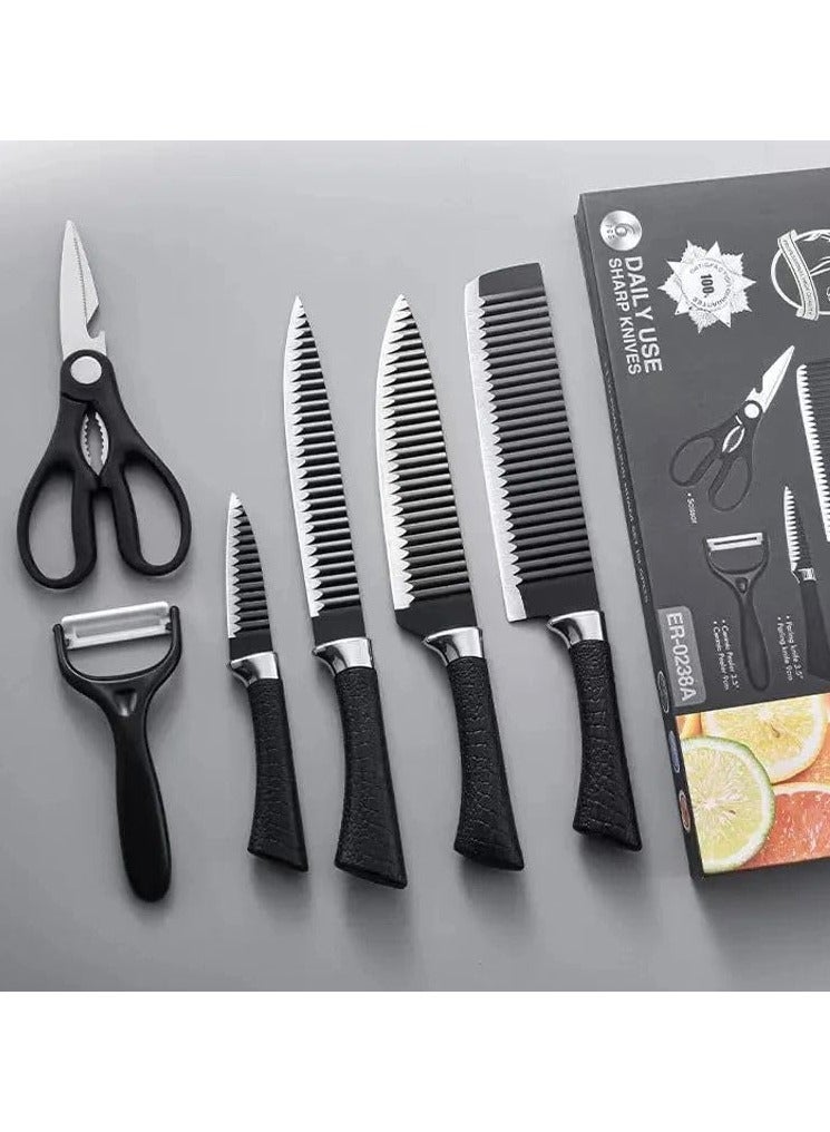 كيوشوب 6 قطع من سكاكين المطبخ غير اللاصقة خفيفة الوزن مع مقبض مريح تتضمن سكين الشيف وسكين شرائح وقطاعة دقيقة وسكين تقشير ومقشرة خضروات ومقص - Image 5