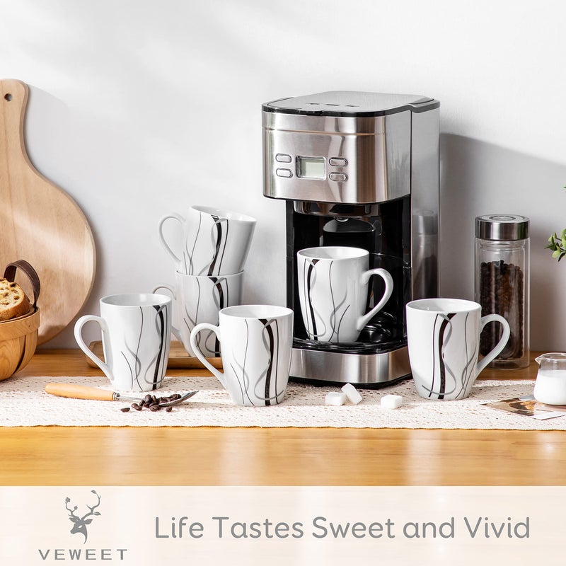 VEWEET Ceramic Coffee Mugs Set of 6, 11 OZ Coffee Cups Set with Handle, White Mugs Set Porcelain Cup Set for Kitchen, Microwave Dishwasher Safe, Series Fiona - Image 2