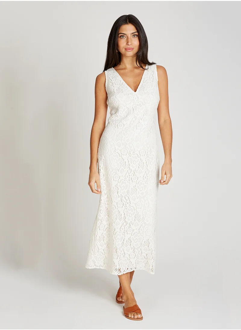 Little Mistress Crochet V Neck Maxi Dress