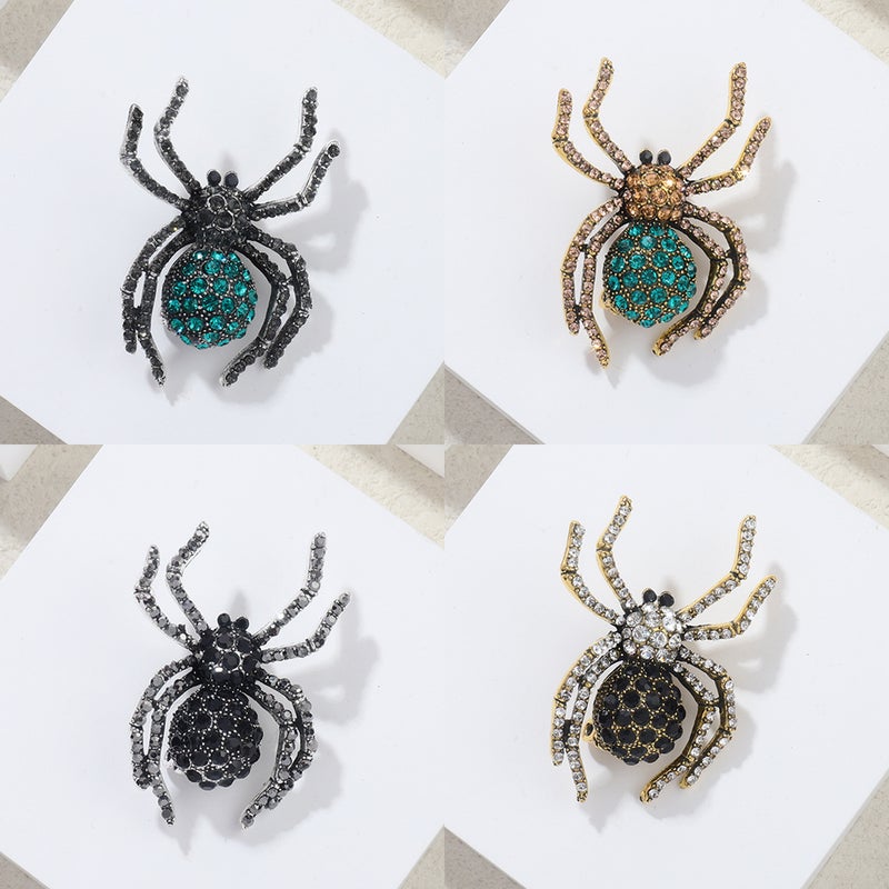 personality black diamond spider rhinestone brooch metal women corsage vintage accessories jewelry wholesale Halloween - Image 3
