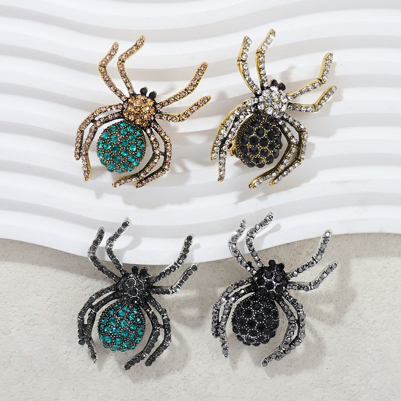 personality black diamond spider rhinestone brooch metal women corsage vintage accessories jewelry wholesale Halloween - Image 4