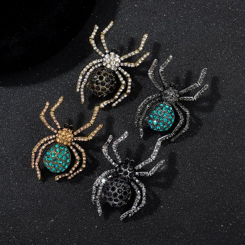 personality black diamond spider rhinestone brooch metal women corsage vintage accessories jewelry wholesale Halloween - Image 5