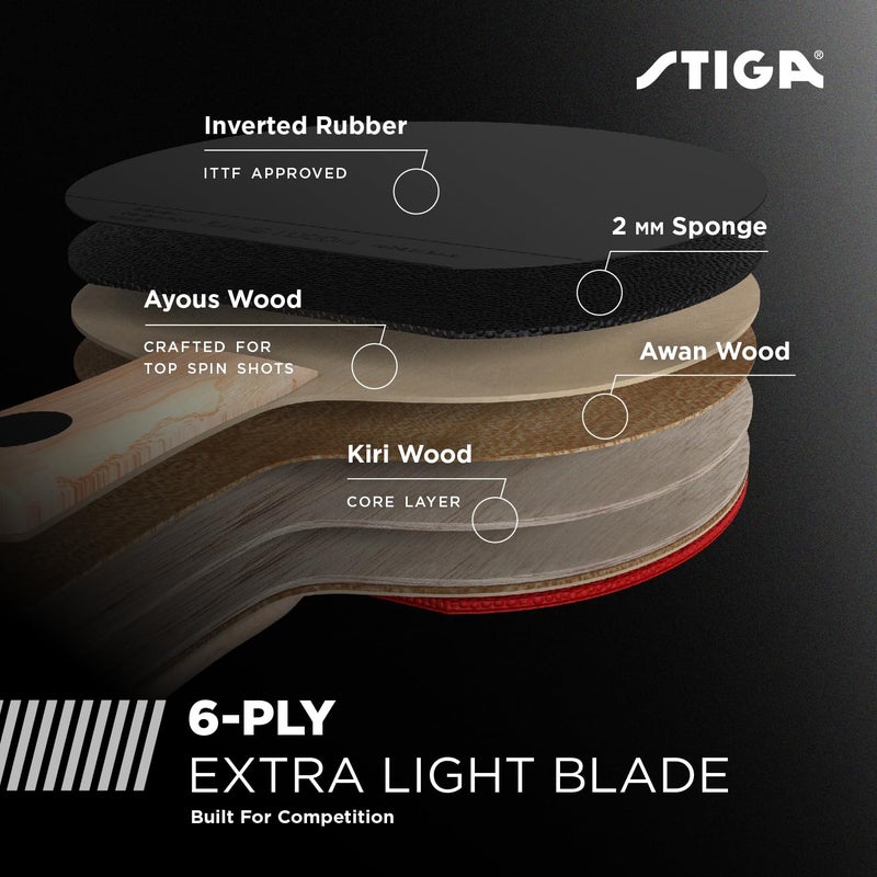 STIGA Evolution Performance Ping Pong Paddle - 6-ply Light Blade - 2mm Tournament-Approved Premium Sponge - Flared Handle for Next-Gen Grip & Control - Performance Table Tennis Racket - Image 3