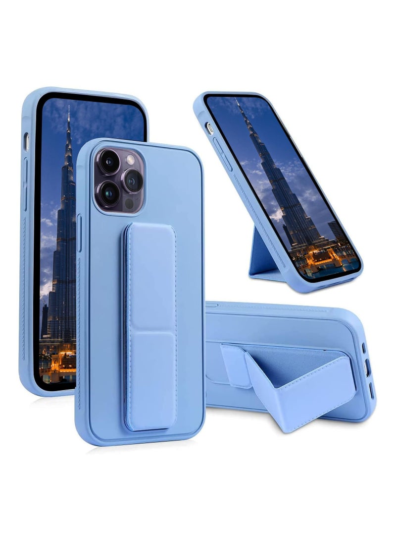 ACLIX Leather Case with grip for iPhone 15 Pro, Magnetic Cover Car Mount Kickstand & Holder, Premium Silicone Vertical & Horizontal Hand Strap and Grip with Multi Stand for iPhone 15 Pro (Sky Blue) - Image 1