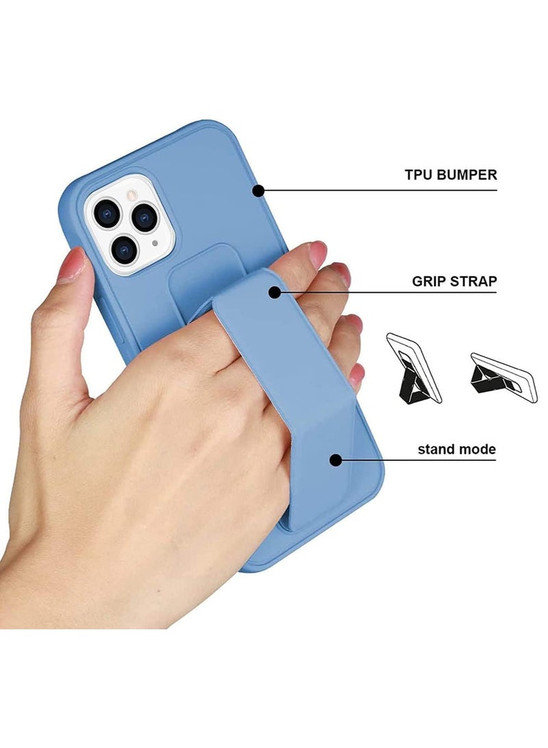 ACLIX Leather Case with grip for iPhone 15 Pro, Magnetic Cover Car Mount Kickstand & Holder, Premium Silicone Vertical & Horizontal Hand Strap and Grip with Multi Stand for iPhone 15 Pro (Sky Blue) - Image 4