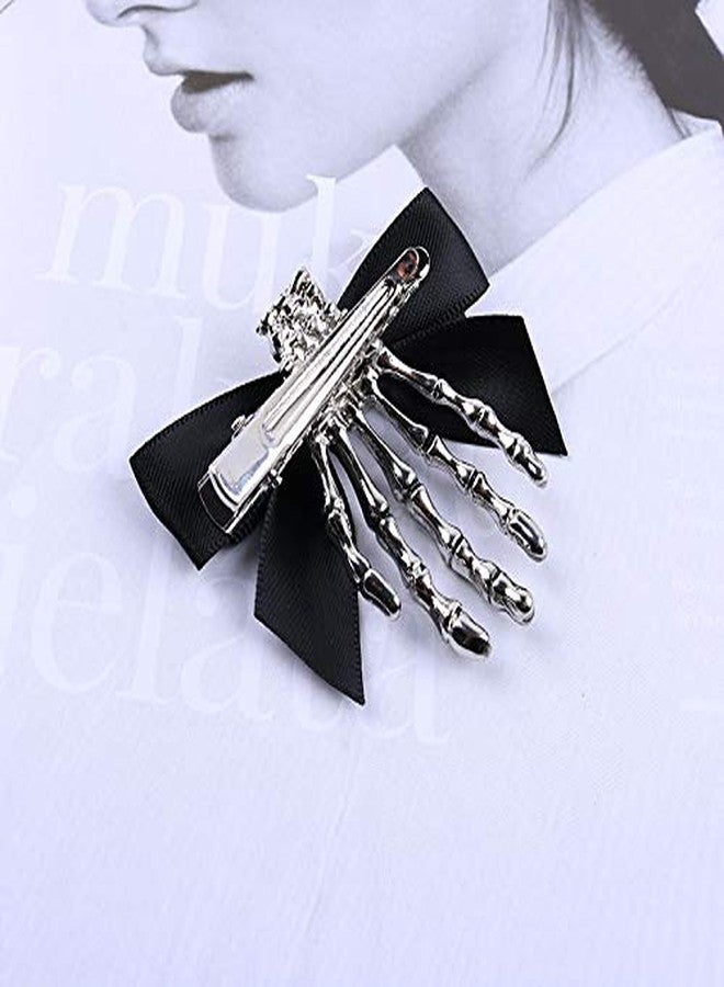 BBTDIN Halloween Rose Skull Claws Clips Halloween Skeleton Hands Bone Rose Flower Hair Claws BHWH01 (Black Bow) - Image 4