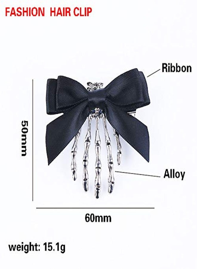 BBTDIN Halloween Rose Skull Claws Clips Halloween Skeleton Hands Bone Rose Flower Hair Claws BHWH01 (Black Bow) - Image 3