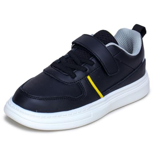 TRASE Kids Sneakers for Boys & Girls | Lace-Up Closure | Stylish, Lightweight & Comfortable Unisex Shoes for Outdoor, Casual (Black-Yellow, 5 UK) - Image 1