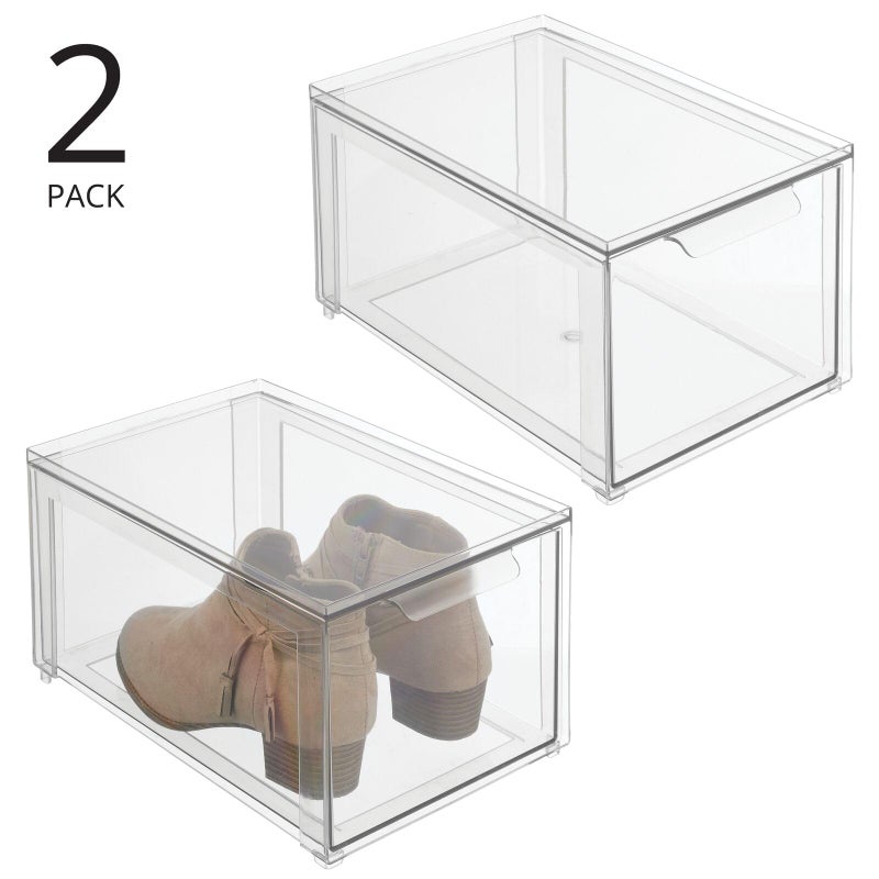 mDesign Plastic Closet Organizer Bin w/Pull Out Drawer - Stackable Storage for Closet - Organization for Shoes, Clothes, Bags, Totes, Small Linens, and More - Lumiere Collection - 2 Pack - Clear - Image 2