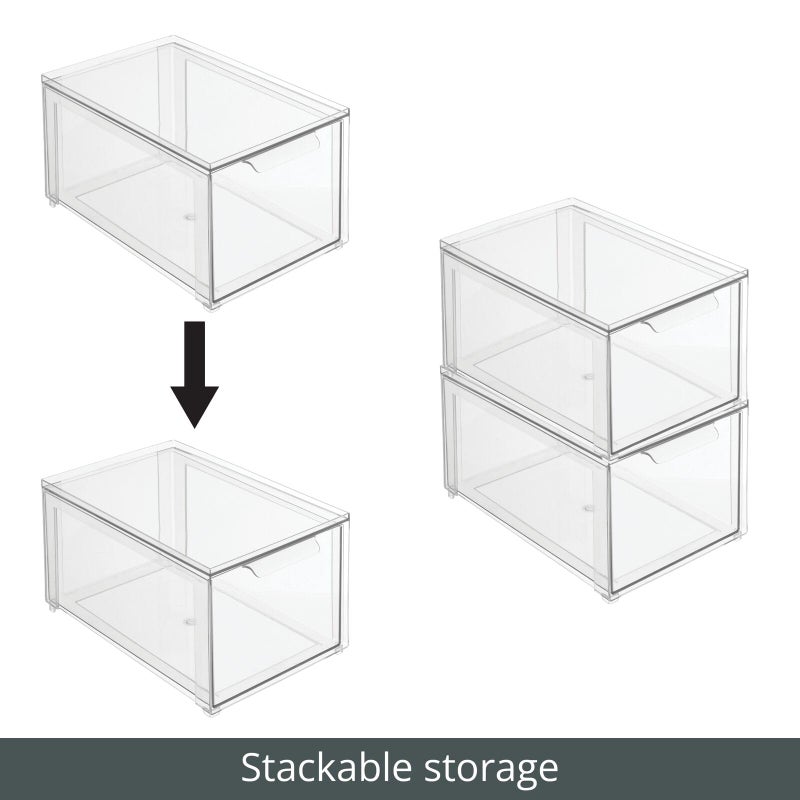 mDesign Plastic Closet Organizer Bin w/Pull Out Drawer - Stackable Storage for Closet - Organization for Shoes, Clothes, Bags, Totes, Small Linens, and More - Lumiere Collection - 2 Pack - Clear - Image 5
