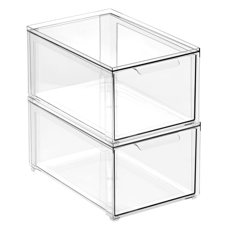 mDesign Plastic Closet Organizer Bin w/Pull Out Drawer - Stackable Storage for Closet - Organization for Shoes, Clothes, Bags, Totes, Small Linens, and More - Lumiere Collection - 2 Pack - Clear - Image 1