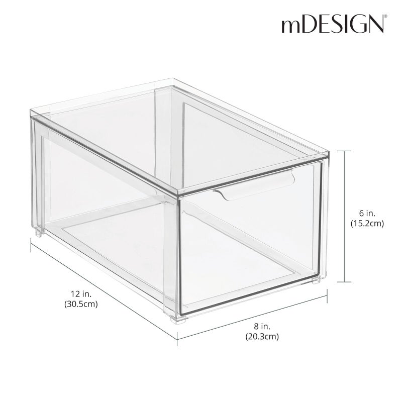 mDesign Plastic Closet Organizer Bin w/Pull Out Drawer - Stackable Storage for Closet - Organization for Shoes, Clothes, Bags, Totes, Small Linens, and More - Lumiere Collection - 2 Pack - Clear - Image 4