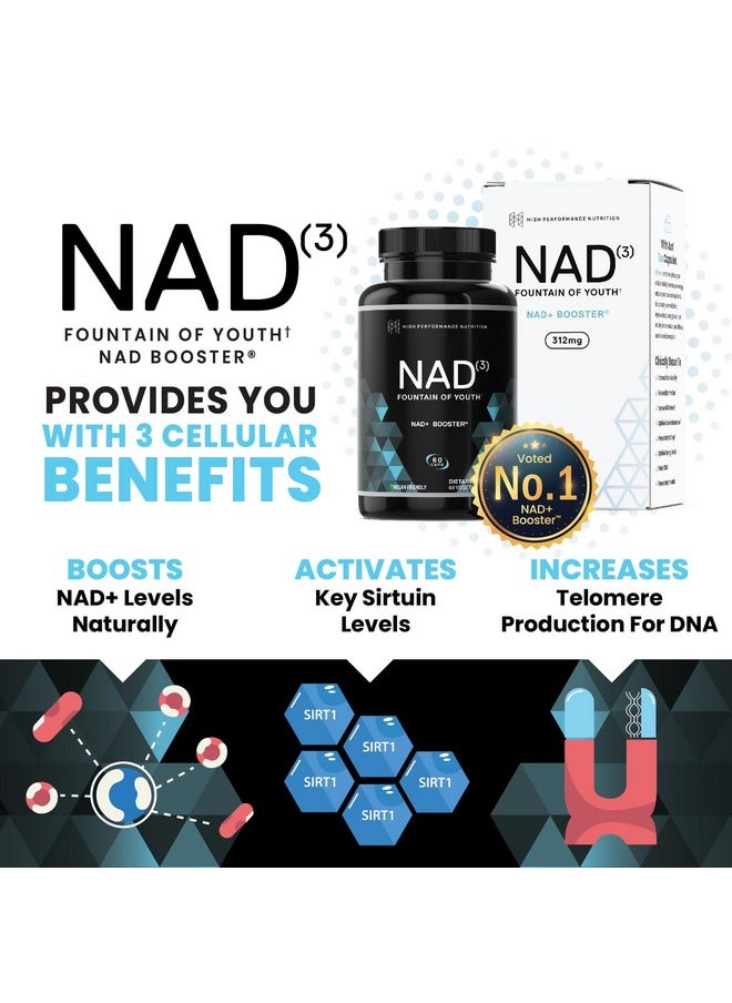 أتش بي أن معزز Nad+ (Nad3)، معزز للخلايا مضاد للشيخوخة، منشط Nrf2، بديل نيكوتيناميد ريبوسيد، مكمل Nad للطاقة الطبيعية وطول العمر وصحة الخلايا، 312 مجم لكل وجبة (إمداد لمدة شهر واحد)  - Image 3