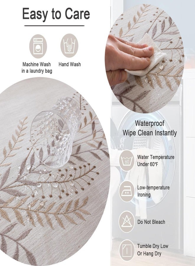 Joyfol Day Rustic Waterproof Linen Tablecloth, Heavy Weight Fern Embroidery Table Cloths for Rectangle Tables, Farmhouse Spill-Proof Table Covers with Tassels, Coffee 55''x 120'' - Image 5