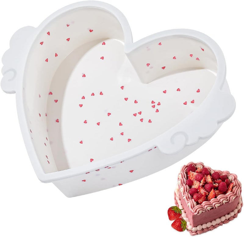 SJ 1P Silicone Heart Shaped Cake Pans with Metal Reinforced Frame, 10 Inch Nonstick Cake Pan, BPA Free Silicone Heart Cake Baking Mold for Oven Dishwasher Safe - Image 1
