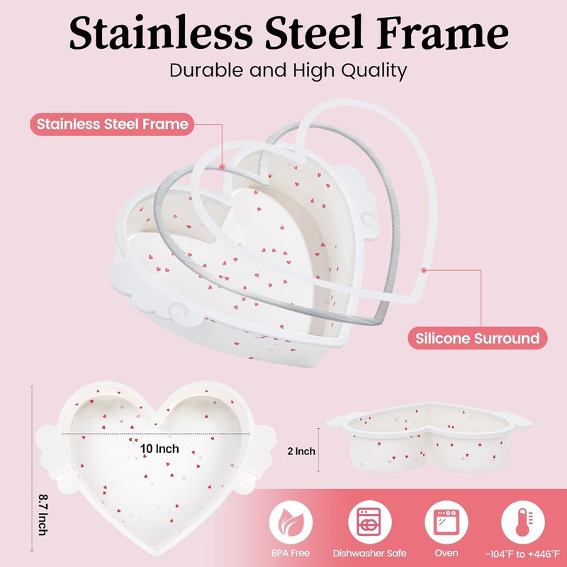 SJ 1P Silicone Heart Shaped Cake Pans with Metal Reinforced Frame, 10 Inch Nonstick Cake Pan, BPA Free Silicone Heart Cake Baking Mold for Oven Dishwasher Safe - Image 3