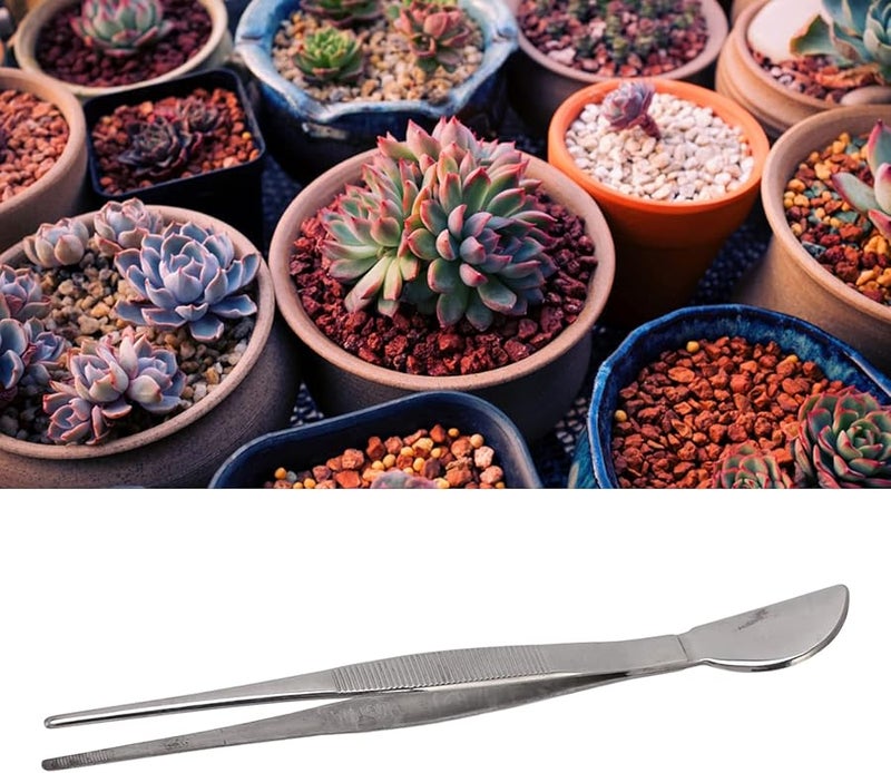 Stainless Steel Bonsai Tweezers Straight Long with Crescent Moon Spatula for Gardening Soil Loosening - Image 5