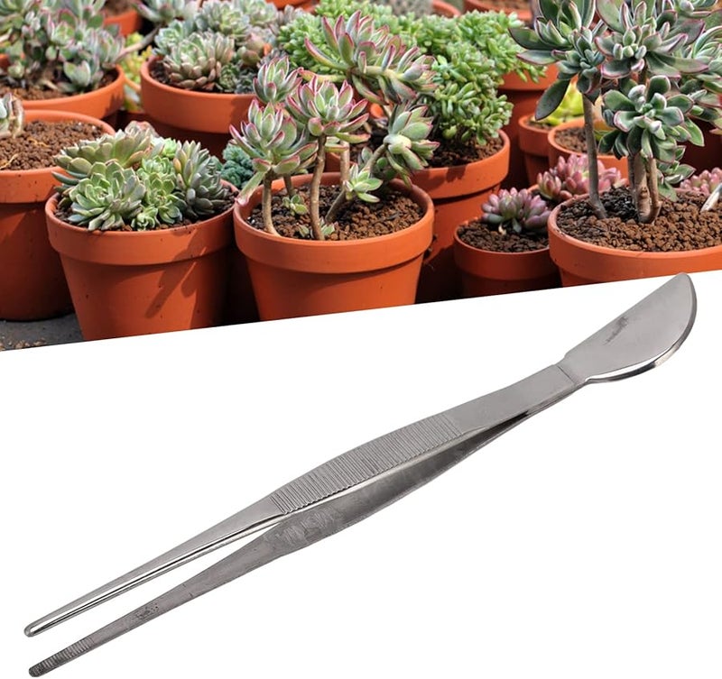 Stainless Steel Bonsai Tweezers Straight Long with Crescent Moon Spatula for Gardening Soil Loosening - Image 4
