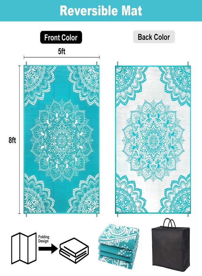 Yamaziot Waterproof Outdoor Rug 5x8 ft, Reversible Plastic Straw Rug for Patio Clearance, Camping, RV Mat, Large Outside Rug Carpet for Porch, Deck, Backyard, Balcony, Picnic (Blue) - Image 2