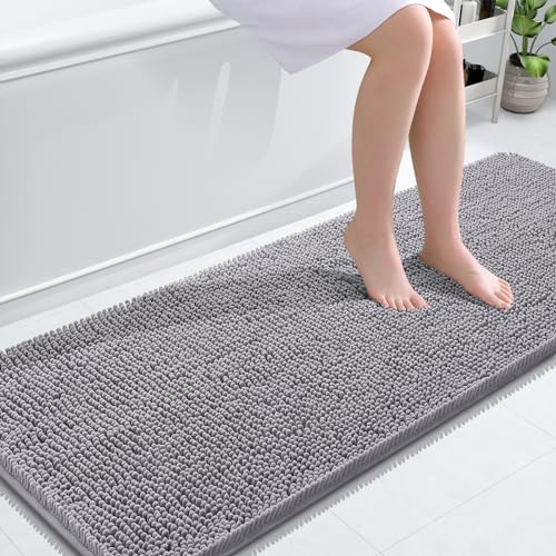 OLANLY Bathroom Rugs 59x24, Extra Soft Absorbent Chenille Bath Rugs, Rubber Backing Quick Dry, Machine Washable Bath Mats for Bathroom Floor, Tub and Shower, Home Decor Accessories, Grey - Image 4