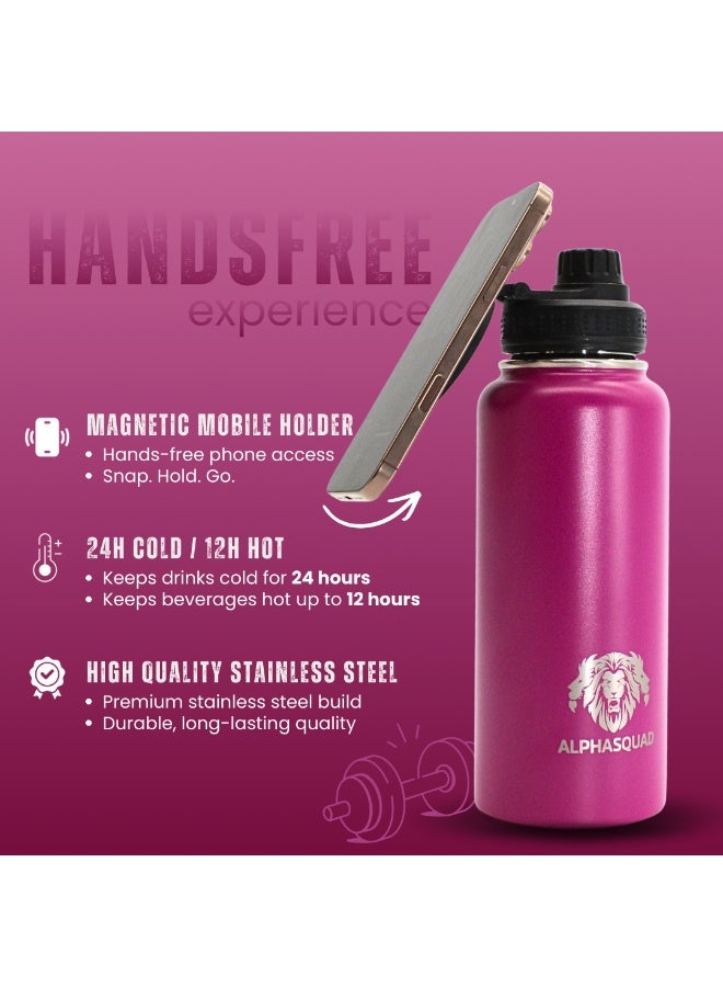 ALPHASQUAD 32Oz / 1000Ml Water Bottle with Magnetic Phone Holder, Stainless Steel Water Bottles Compatible with Phone Mount and Tripod for iPhone, Double Walled Insulated Tumbler for Gym, Sport (Purple Metallic) - Image 5