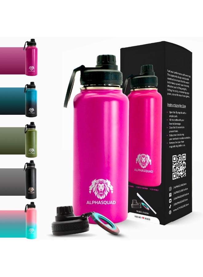 ALPHASQUAD 32Oz / 1000Ml Water Bottle with Magnetic Phone Holder, Stainless Steel Water Bottles Compatible with Phone Mount and Tripod for iPhone, Double Walled Insulated Tumbler for Gym, Sport (Purple Metallic) - Image 2