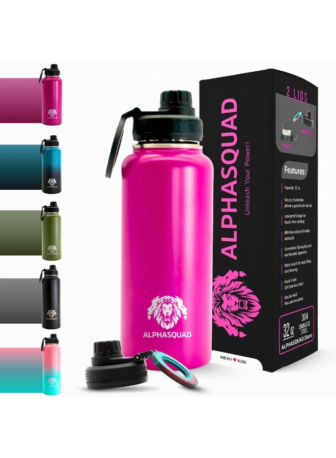 ALPHASQUAD 32Oz / 1000Ml Water Bottle with Magnetic Phone Holder, Stainless Steel Water Bottles Compatible with Phone Mount and Tripod for iPhone, Double Walled Insulated Tumbler for Gym, Sport (Purple Metallic) - Image 1