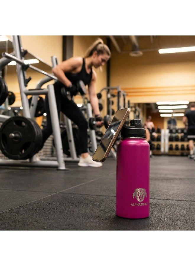 ALPHASQUAD 32Oz / 1000Ml Water Bottle with Magnetic Phone Holder, Stainless Steel Water Bottles Compatible with Phone Mount and Tripod for iPhone, Double Walled Insulated Tumbler for Gym, Sport (Purple Metallic) - Image 4