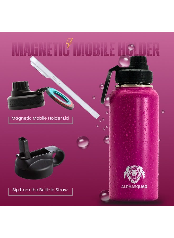 ALPHASQUAD 32Oz / 1000Ml Water Bottle with Magnetic Phone Holder, Stainless Steel Water Bottles Compatible with Phone Mount and Tripod for iPhone, Double Walled Insulated Tumbler for Gym, Sport (Purple Metallic) - Image 3
