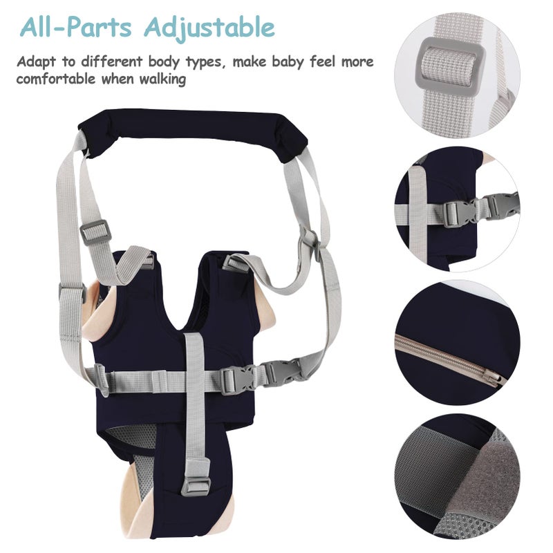 Ocanoiy Baby Walking Harness Handheld Baby Walker Assistant Belt Adjustable Toddler Infant Safety Harnesses Standing Up Walking Learning Helper with Detachable Crotch for 9-24 Month Old (Dark Blue) - Image 3