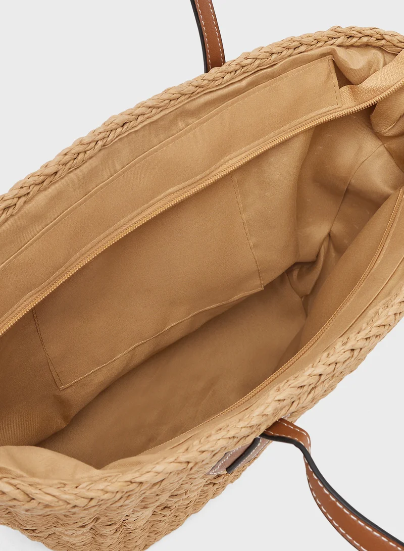 Ginger Raffia Woven Structured Tote