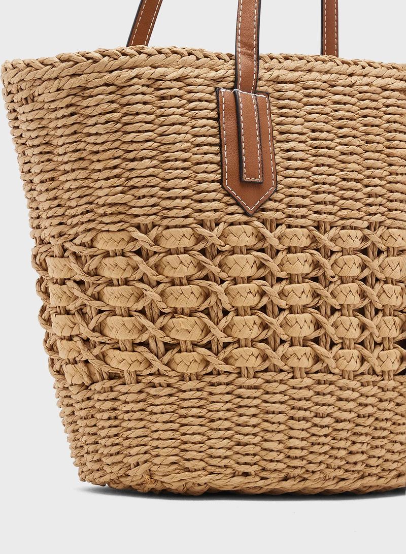 Ginger Raffia Woven Structured Tote