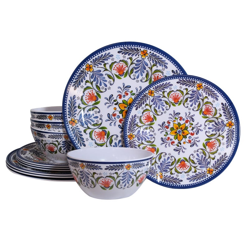 Zayton Melamine Dinnerware Set 12-Piece for 4 Dish Set Plates Bowls Unbreakable Dishware for Indoor Outdoor Use Lightweight Durable for Camping Picnics Parties Purple - Image 1