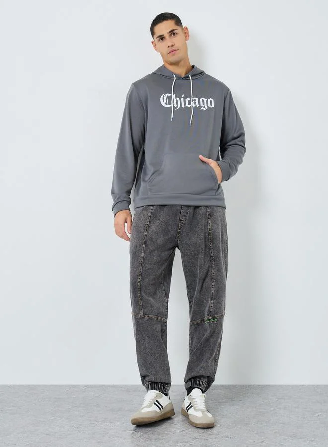 Take Two Take Two Men Grey Chicago Print Hoodie