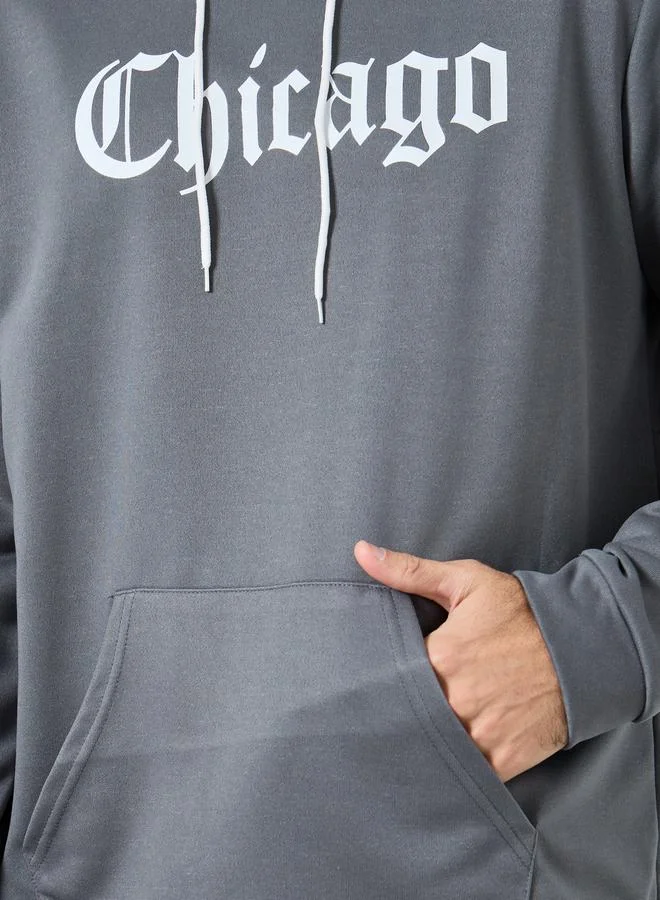 Take Two Grey Take Two Men Grey Chicago Print Hoodie for Men | Best Price UAE