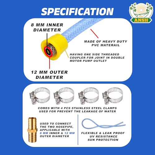 Agriansh Heavy Duty PVC Water Hose Pipe Used for 12v DC Water Pump Battery Sprayer Motor Double High Performance 12V DC 220 PSI Double Power Motor - 20 meter-Diameter-Inner 8mm-Outer 12mm - Image 3