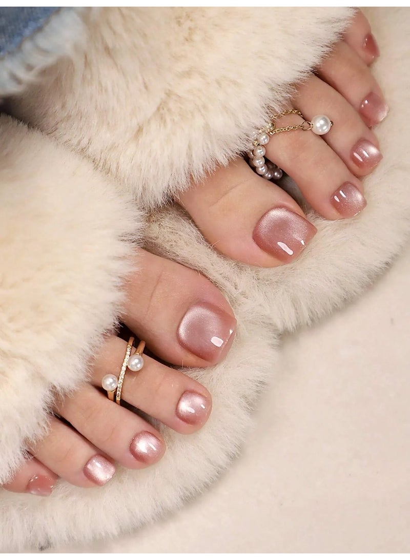 Fake Toenails with Square Design – 24 Nails with Glue and Nail File - Image 1