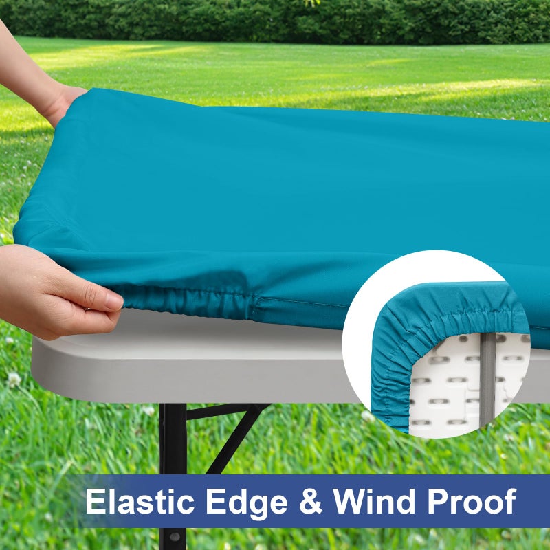 homing 2 Pack Rectangle Table Cloth  Elastic Fitted Fabric Tablecloth Fits for 4 Foot Folding Tables  Washable Table Cover for Picnic  Camping  Indoor & Outdoor (Teal  24 "" x 48 "") - Image 3