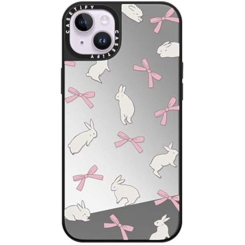 Casetify Mirror iPhone 14 Plus Case 【Reflective / 4.9ft Drop Protection/Compatible with Magsafe】 - Rabbit Ribbon - Silver On Black - Image 2
