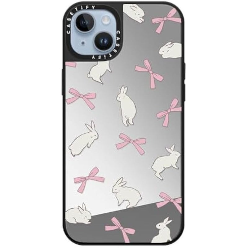 Casetify Mirror iPhone 14 Plus Case 【Reflective / 4.9ft Drop Protection/Compatible with Magsafe】 - Rabbit Ribbon - Silver On Black - Image 4